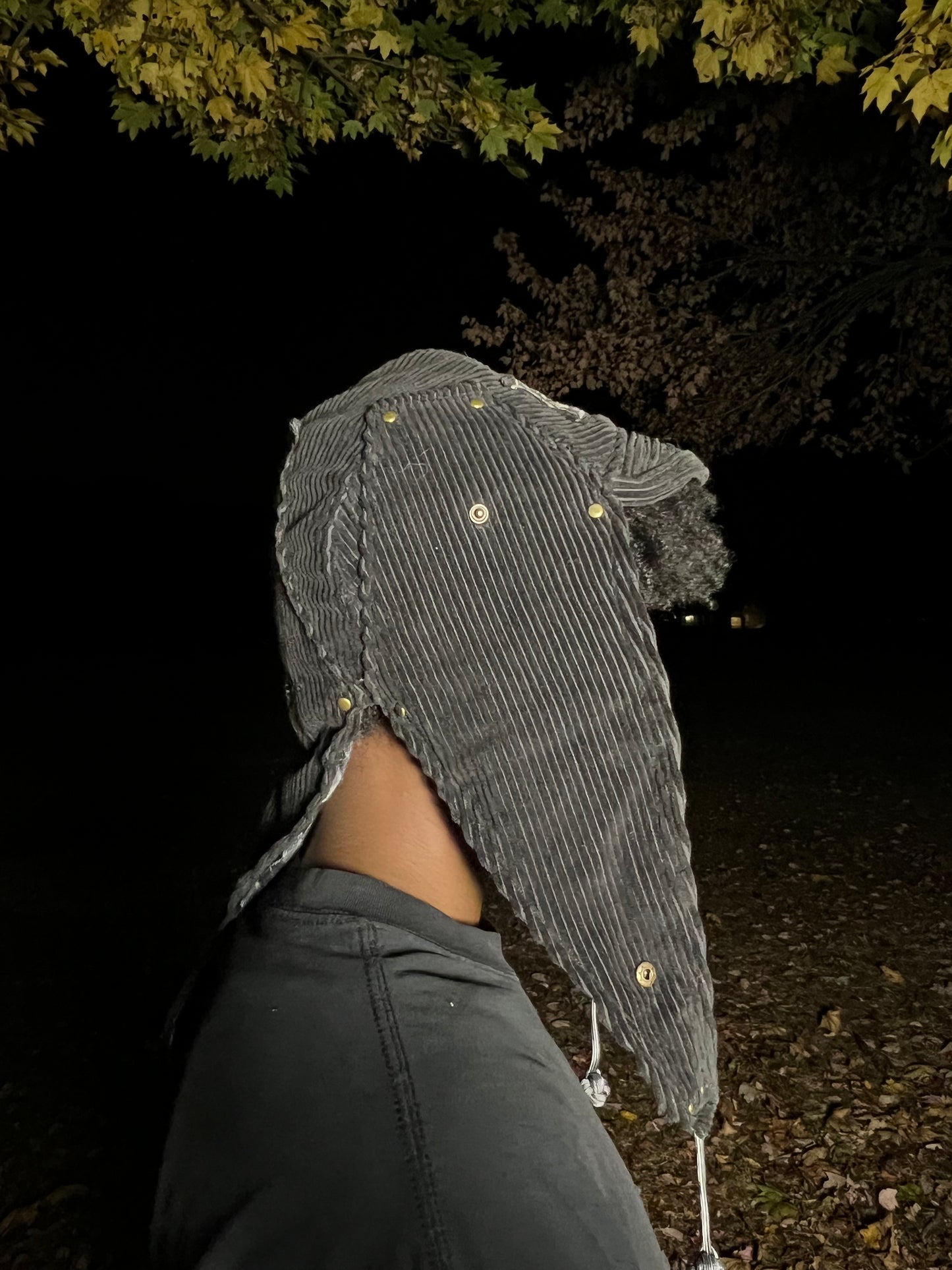 Black corduroy jester coffin cap