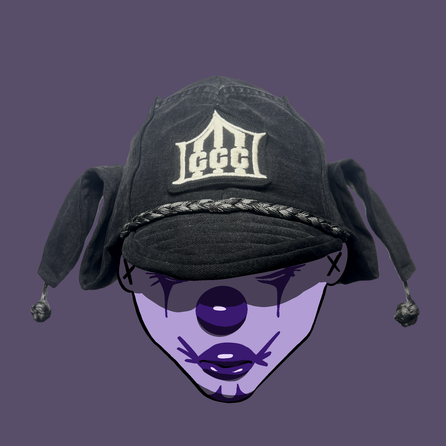 Faded black jester coffin cap
