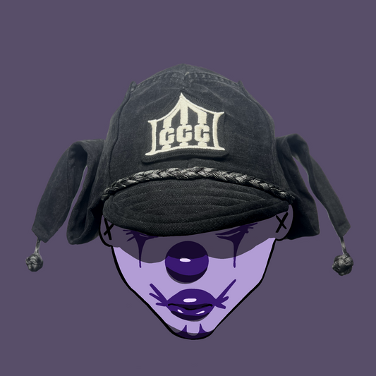 Faded black jester coffin cap