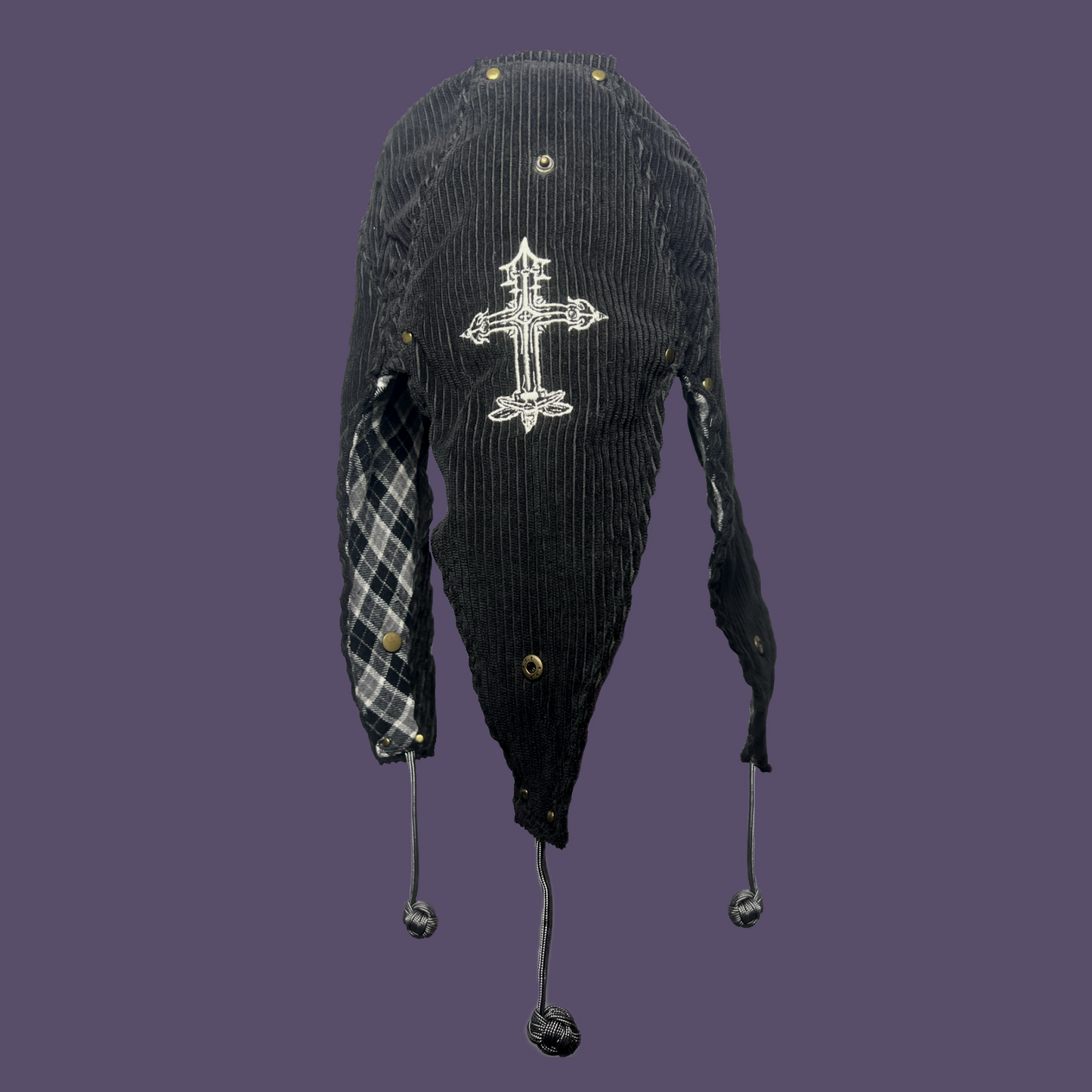 Black corduroy jester coffin cap