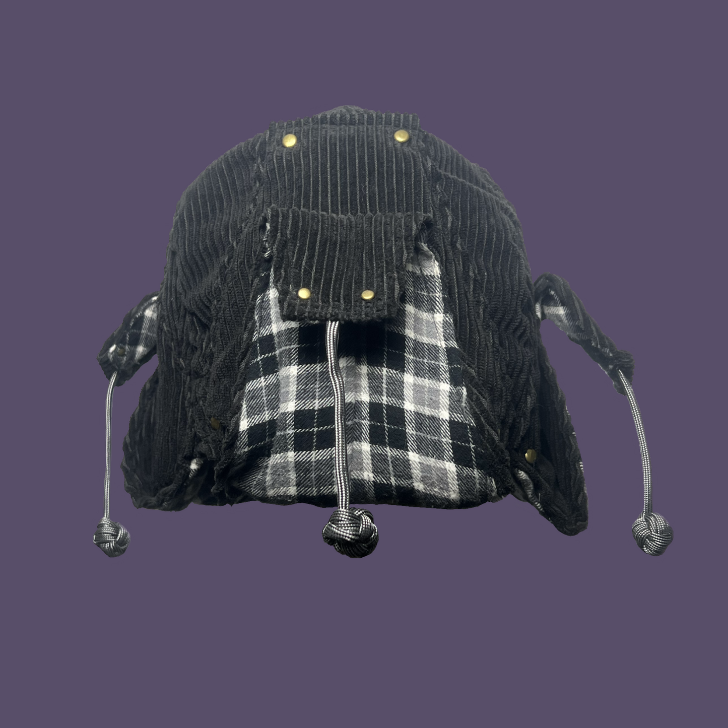 Black corduroy jester coffin cap